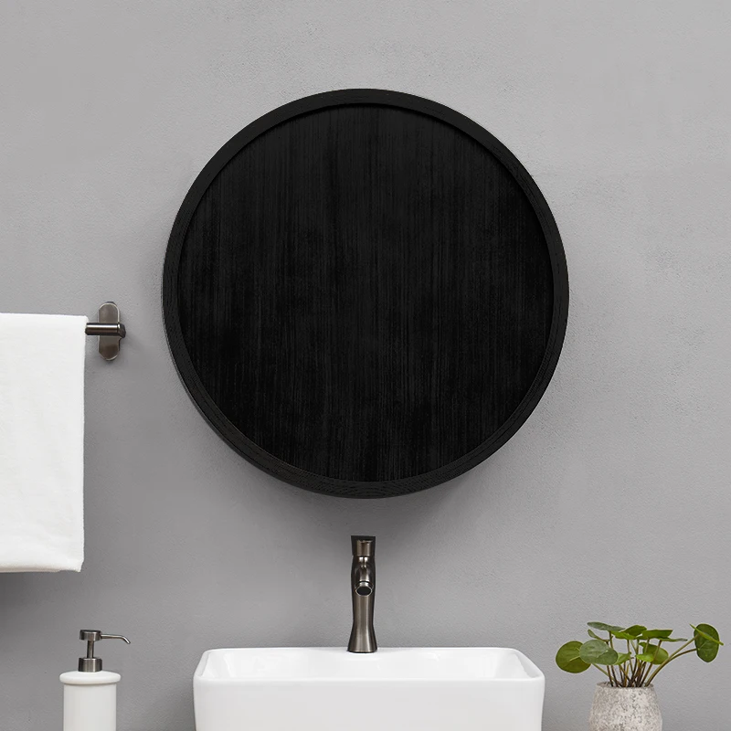 Цельное дерево зеркало для ванной комнаты круглый скрытый ящик настенный Анти
