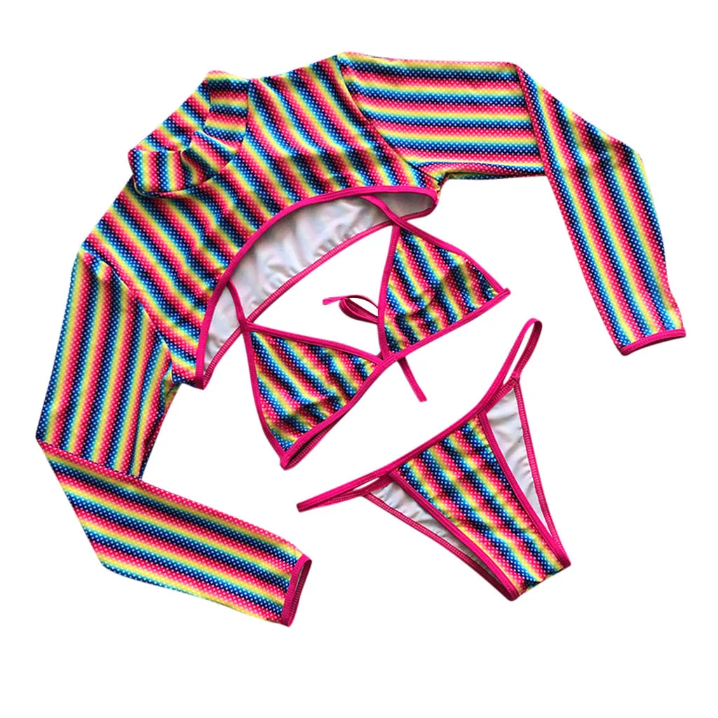 Купальник SAGACE из 3 предметов с радужным градиентным принтом купальник длинным