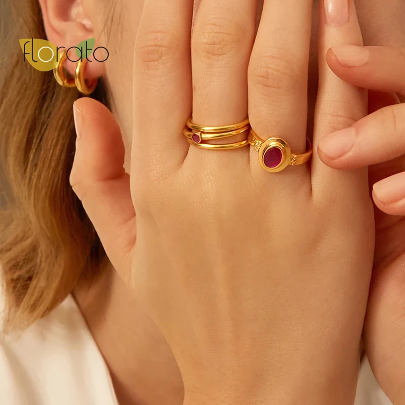 

3PC Fashion Red Green Stone Rings Set 925 Sterling Silver Gold Color Joint Rings Sets For Women Jewelry Korean Rings Jewelry
