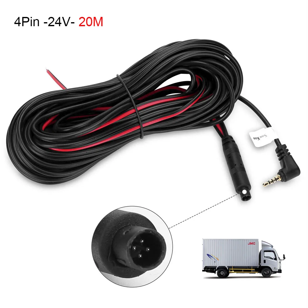 4pin-24V-20m HGDO, 12 и 24V 6 м/10 м/15 м/20 м 4pin/5pin 2,5 мм Джек RCA видео удлинитель кабеля для заднего вида Камера провода DVR Камера кабель - Название цвета: 4pin-24V-20m