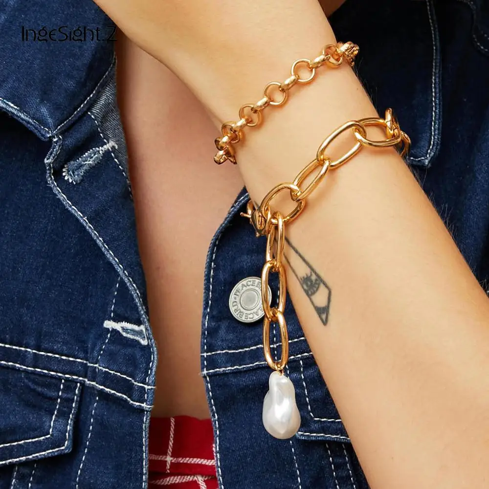 IngeSight.Z 2 шт./лот панк толстый панцирный кубинский браслет Очаровательный имитация