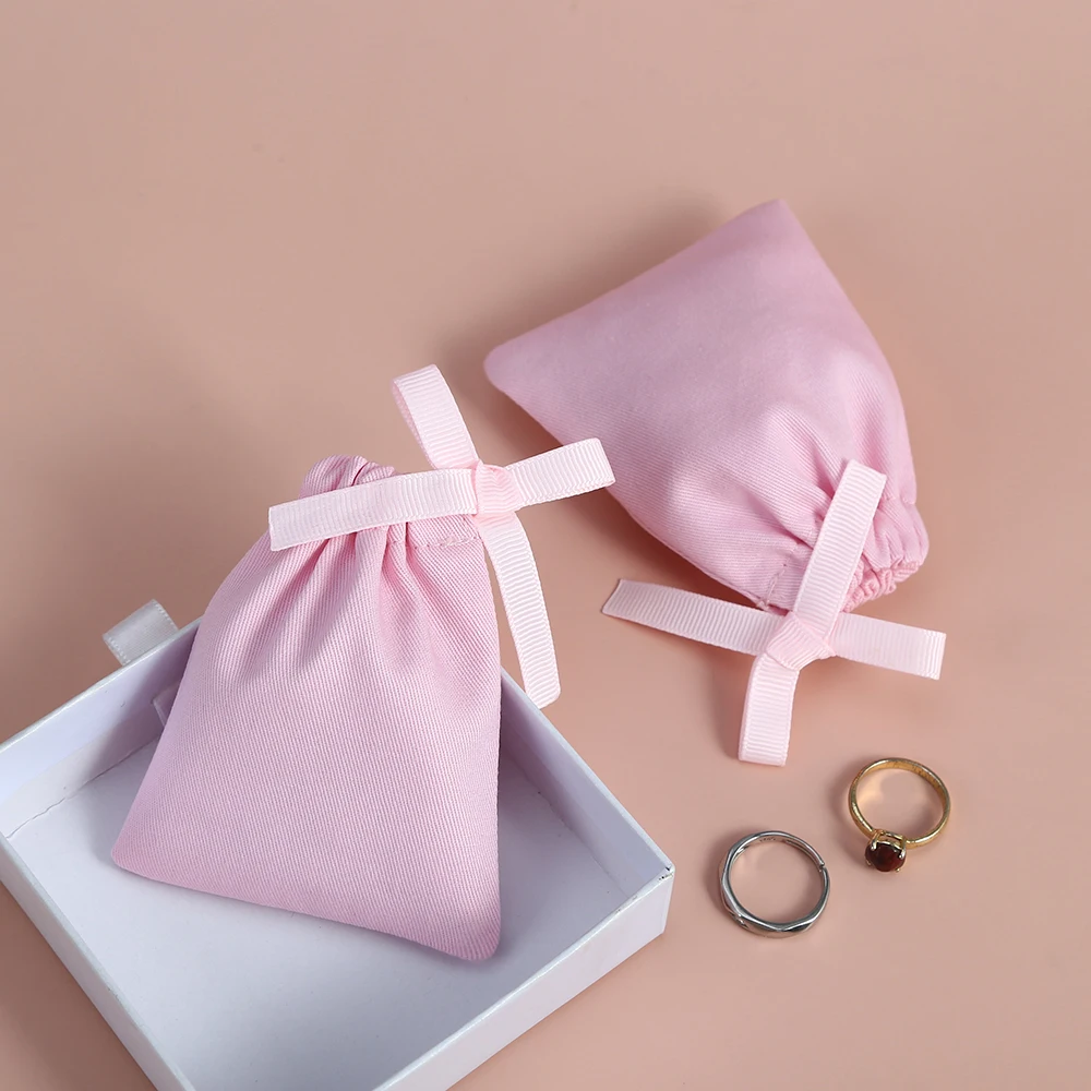 20pcs Pink Cotton Canvas Bags with Ribbon Small Necklace Earring Packaging Pouch Wedding Favor Gift Bag Jewelry Package Pouch