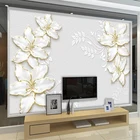 Пользовательский 3d Белый Элегантный рельефный Лотос Ювелирная роспись, настенная бумага, холст, ткань для гостиной, ТВ, фон для декора, 3D покрытие стен