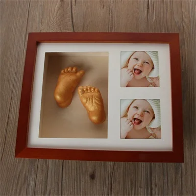 Коричневый 3D детская ручная форма нога печать фоторамка DIY штукатурка литье комплект стерео клон отпечаток руки Мемориал растут запись сувенир - Цвет: Коричневый