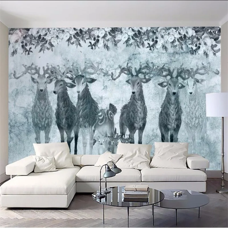 

wellyu Nordic nostalgic family portrait Elk TV background wall custom large mural green wallpaper papel de parede