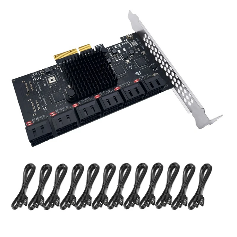 

Плата PCIE SATA, 12 портов, 6 ГБ, адаптер SATA 3,0 с кабелем, плата расширения контроллера PCIe-SATA, поддержка устройств SATA 3,0