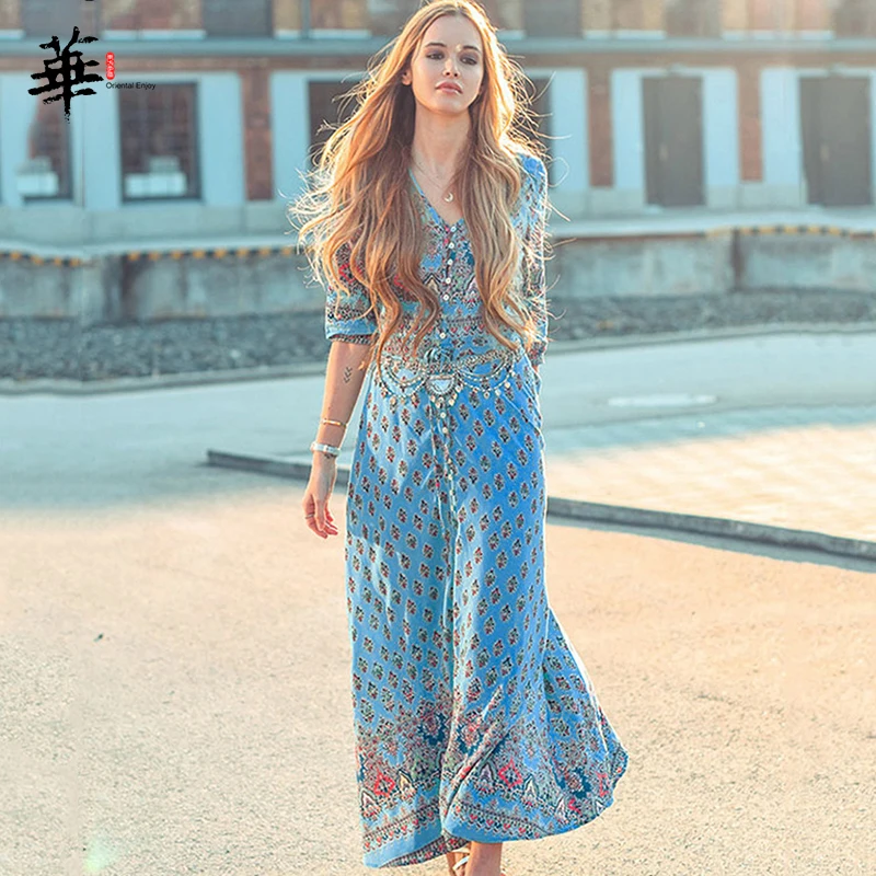 Женское платье с длинным рукавом Boho летнее винтажное Макси-платье для женщин