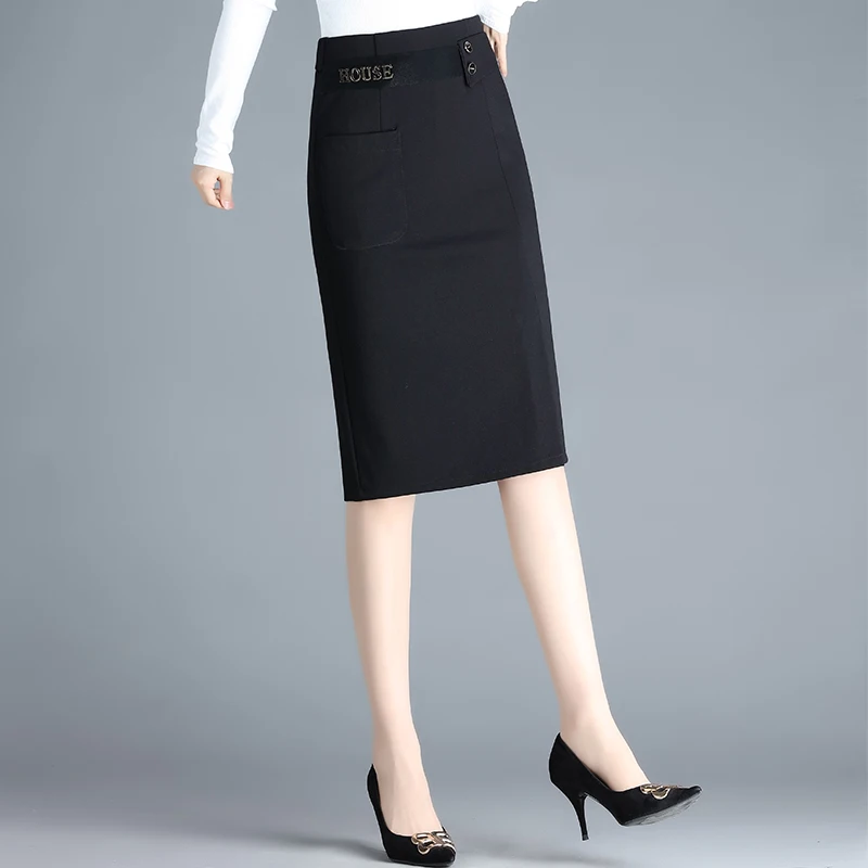 

M-4XL женская новая облегающая юбка-карандаш Sweet Korean Fashion Elegantes Midi Black Office Lady Sexy Grande Taille Casual Falda
