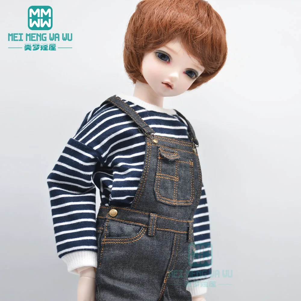 BJD doll clothes accessories fits 40-45cm 1/4 MSD MK MYOU fashion Striped sweater denim overalls