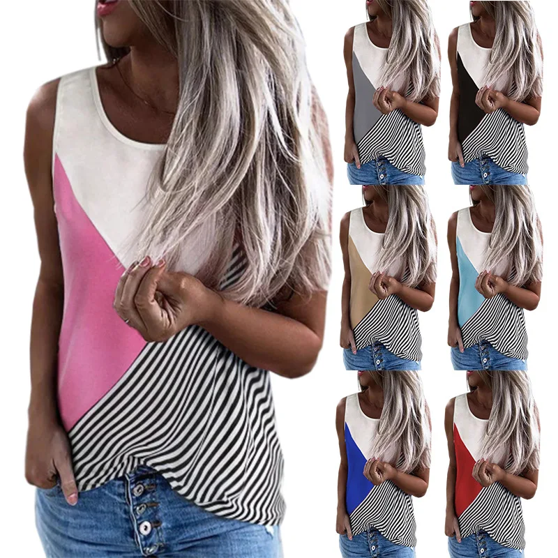 

2021 Patchwork Tank Tops Women Summer Plus Size Sleeveless Casual Streetwear Tops Femme Oversized shirt Loose Clothes Drop Ship