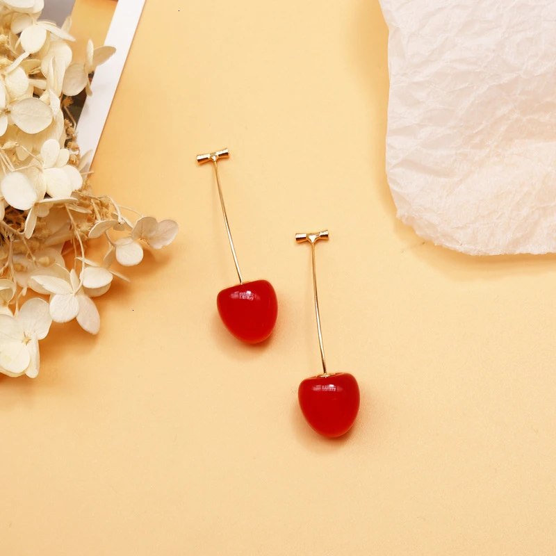 Oval Red Cherry Милые красные серьги-Вишенки для женщин, модные свисающие серьги с фруктами, богемные жемчужные серьги для женщин, серьги-капли, рождественский подарок - Окраска металла: Oval Red Cherry