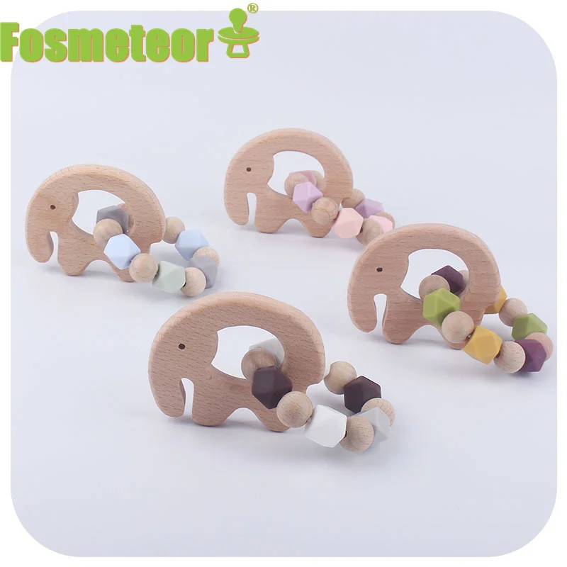 

Fosmeteor New Style Wood Elephant Teether Hexagon Silicone Teething Beads Infant Beech Teether Bracelet Baby Molar Bath Gift