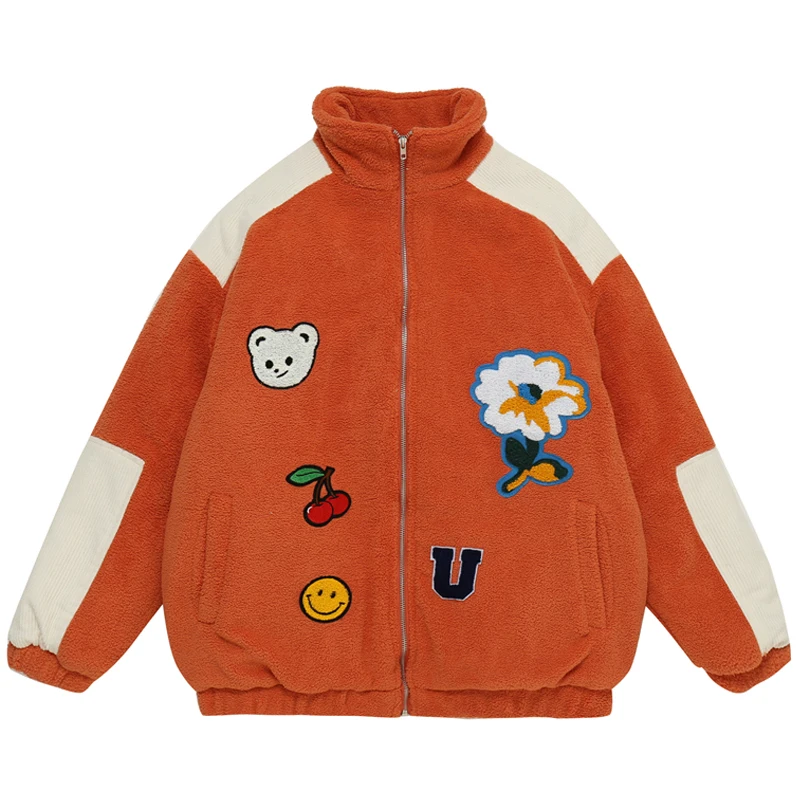 

Men Harajuku Parkas Jackets Unisex Vintage Thicken Warm Padded Jacket Oversize Bear Embroidery Streetwear Parka куртка мужская