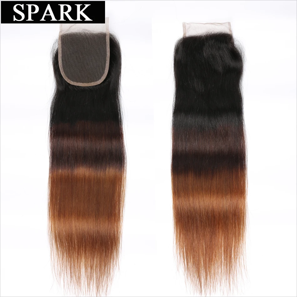 SPARK Ombre волосы прямые пряди с закрытием бразильские натуральные кудрявые пучки волос Омбре Remy закрытие с пряди средний коэффициент