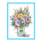 Горшочек с разноцветным букетом, вышивка крестиком, полный набор, без принта, холст, 11 14CT, ручная работа, рукоделие, украшение для дома