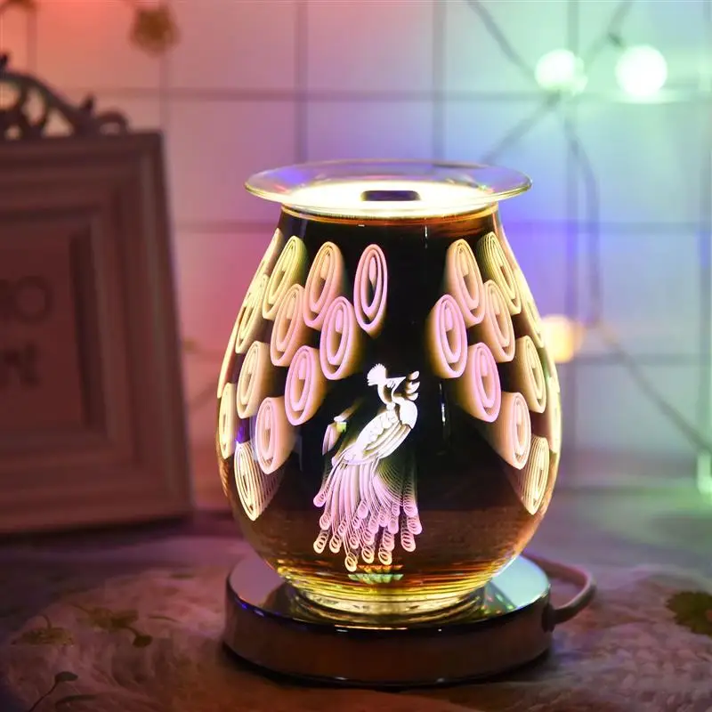 

Electric 3D Effect Night Light Fragrance Aroma Decorative Lamp With Candle Warmer Peacock Pattern Touch Control Aroma Lamp Tart