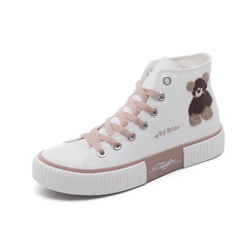 

Spring And Autumn New Ladies Non-Slip Canvas Shoes Wild Breathable Cute Bear High Help Students Ins Trend Vulcanized Sneakers40