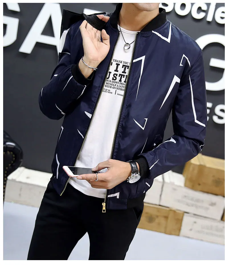 Новая Осенняя мужская куртка бомбер тонкая на молнии повседневная Уличная