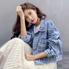 Куртка женская джинсовая короткая, повседневная верхняя одежда из денима с длинным рукавом, жакет, осень 2020