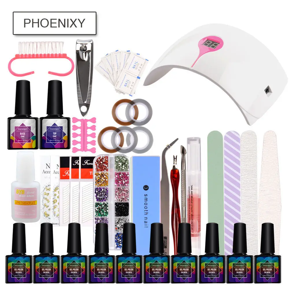 36w-10 nail polish Поли Комплект гель-лака 24/36W УФ-светодиодный светильник для 8 мл Гель-лак для ногтей комплект Гель Инструменты для маникюра Гель-лак All для маникюрного набора - Цвет: 36w-10 nail polish