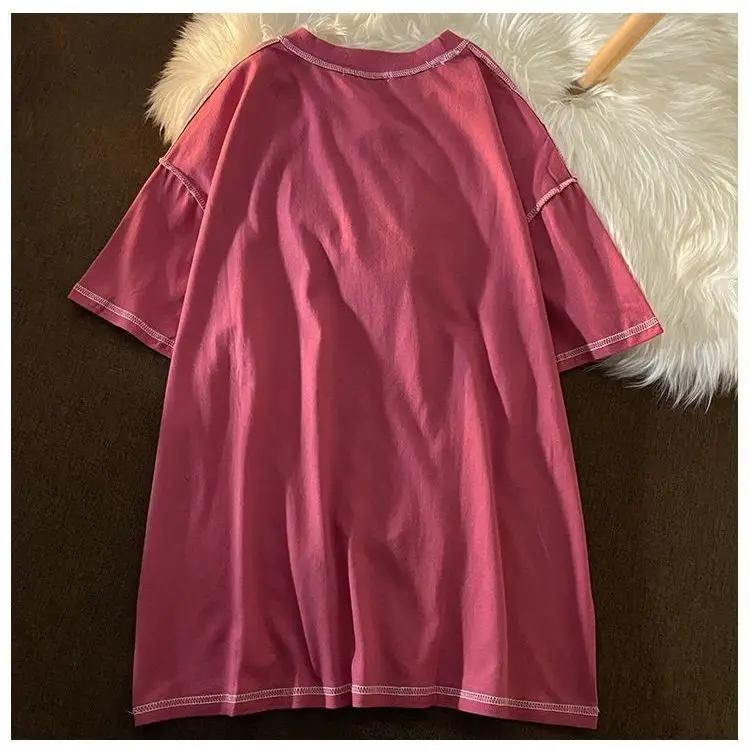 

2021 Printed Bear Short Sleeve Cartoon Anime Lazy Casual T-shirt Women Kawaii Clothes