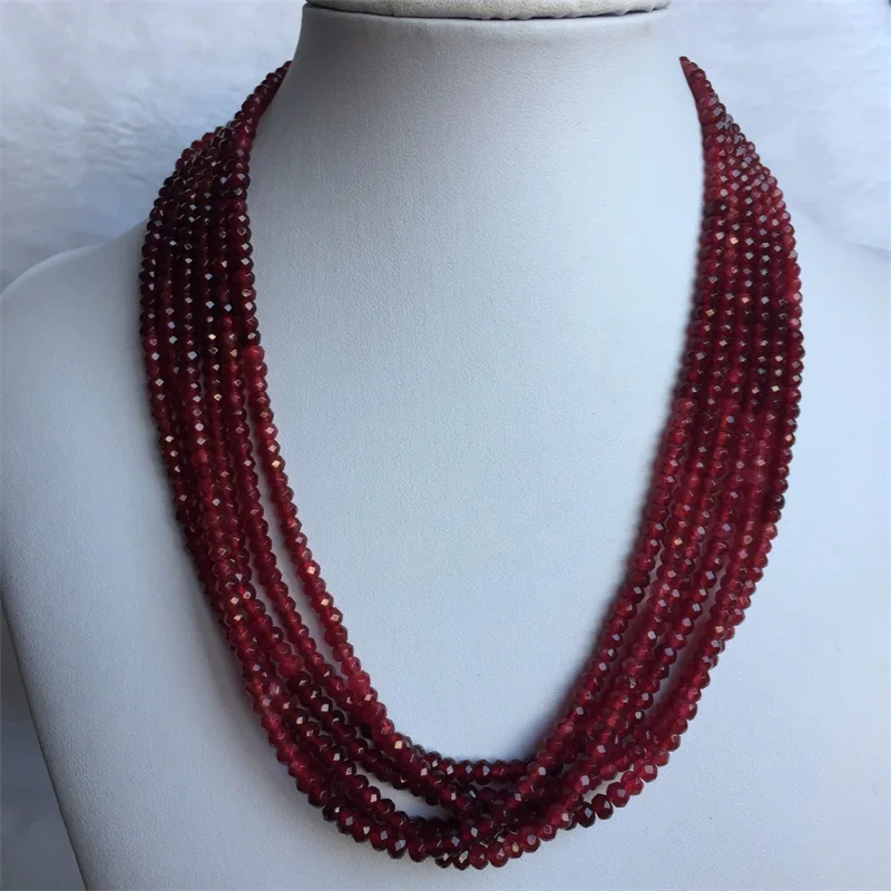 Faceted 3*4MM 1/3/6 Layers Classic Vintage Natural Stone Jewelry Handmade Noble Double Color Red Rubies Bead Strand Necklace |