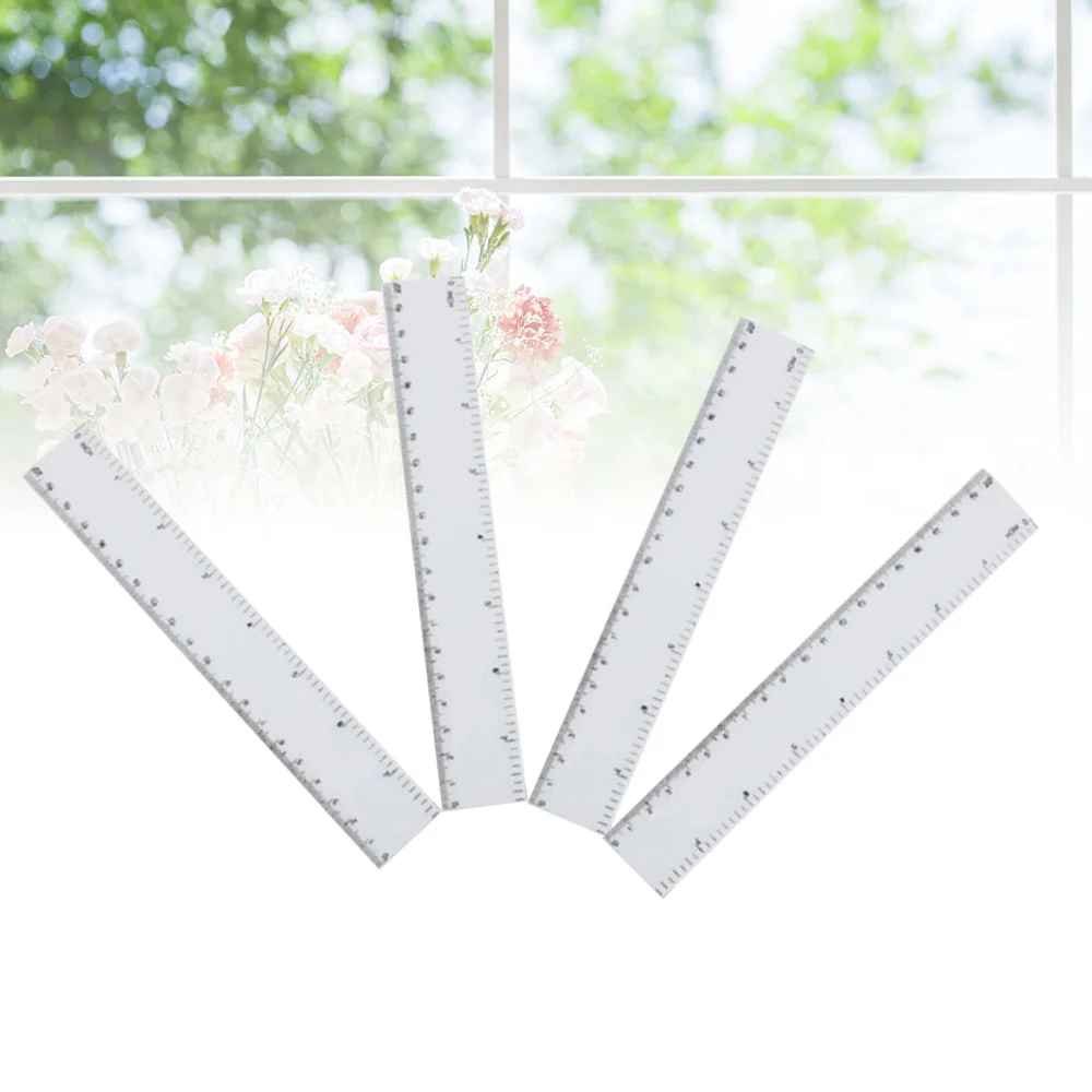 

4pcs 8 inches Ruler Straight Ruler Measuring Tool Strong Hard Mathematical Geometry Tool (White)