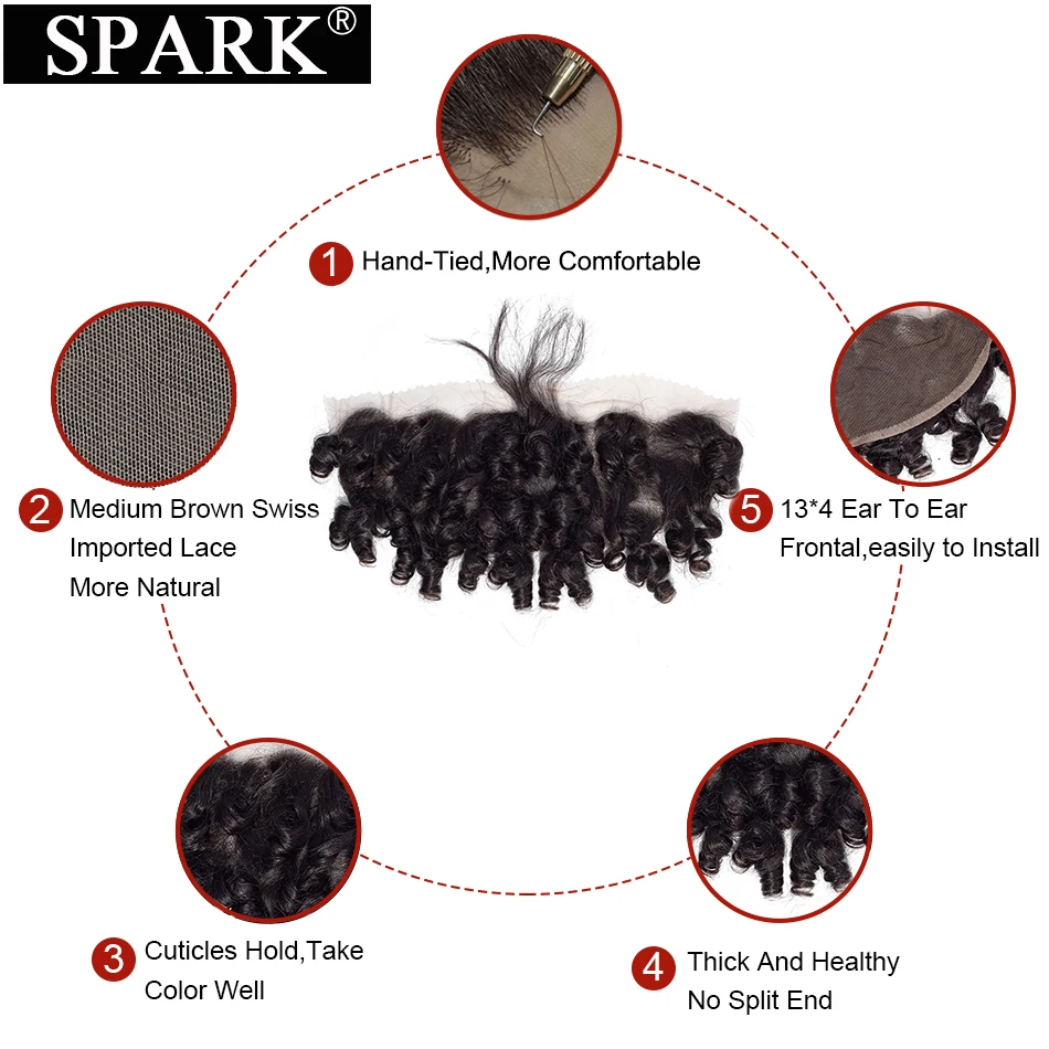 Искра перуанские человеческие волосы Надувные вьющиеся фронтальные с пучками