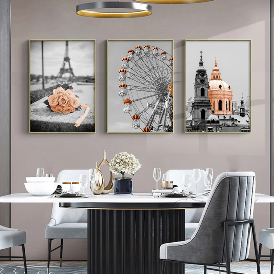 

Black Gold Paintings Flower Buliding Abstract Poster European Style Canvas Prints Modern Living Room Fashion Pictures Home Decor