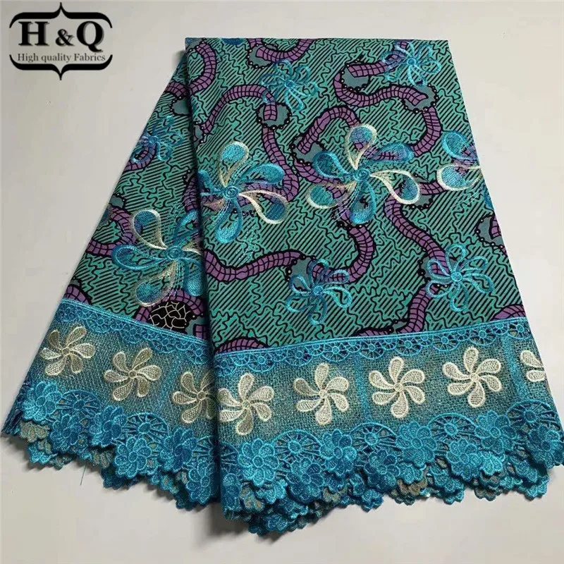 

H&Q beautifical african batik lace wax fabric 2021 high quality 100% cotton embroidery laces wax for party 6 yards/piece H0414