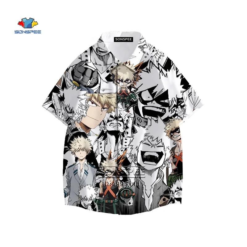 Bakugou Katsuki Todoroki Shouto Shirt Kawaii Many Faces Men Hawaiian Shirt 3D Print Summer Casual Beach Shirts Short Sleeve Tops