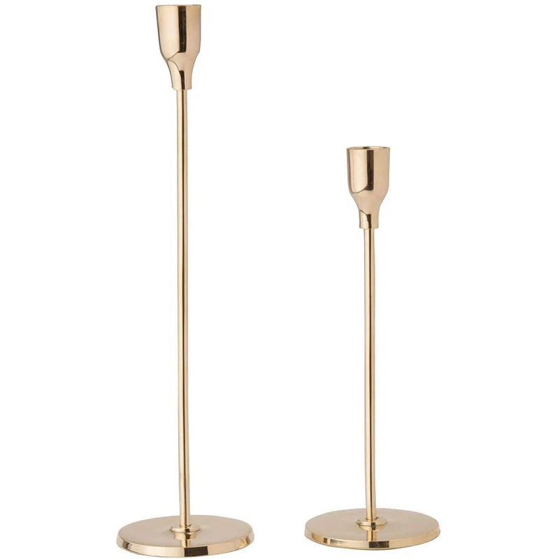 

Hot SV-Gold Taper Candle Holder Set Candlesticks, Fits Standard Tapered Candles, for Kitchen Table or Home Decor, 2 Pack
