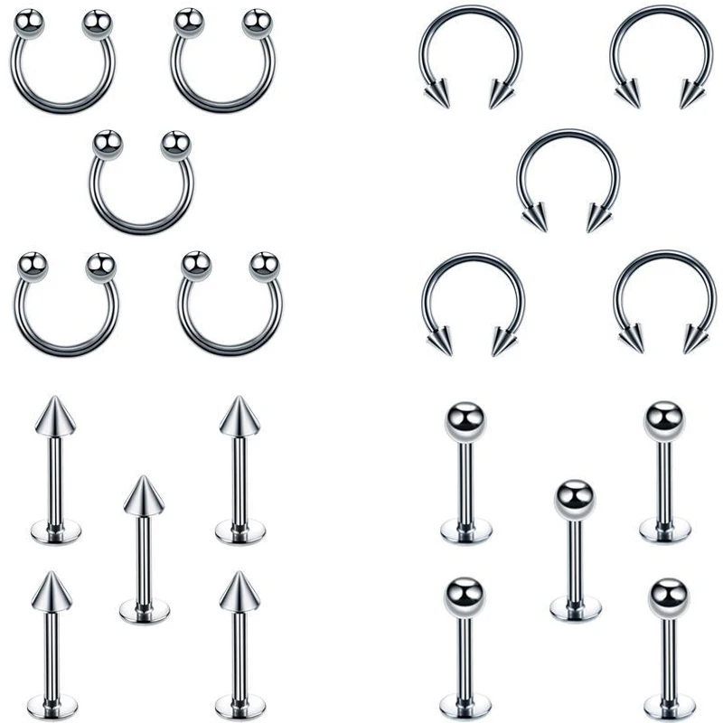 Пирсинг промышленный из нержавеющей стали 20 шт./компл. серебристый цвет для носа