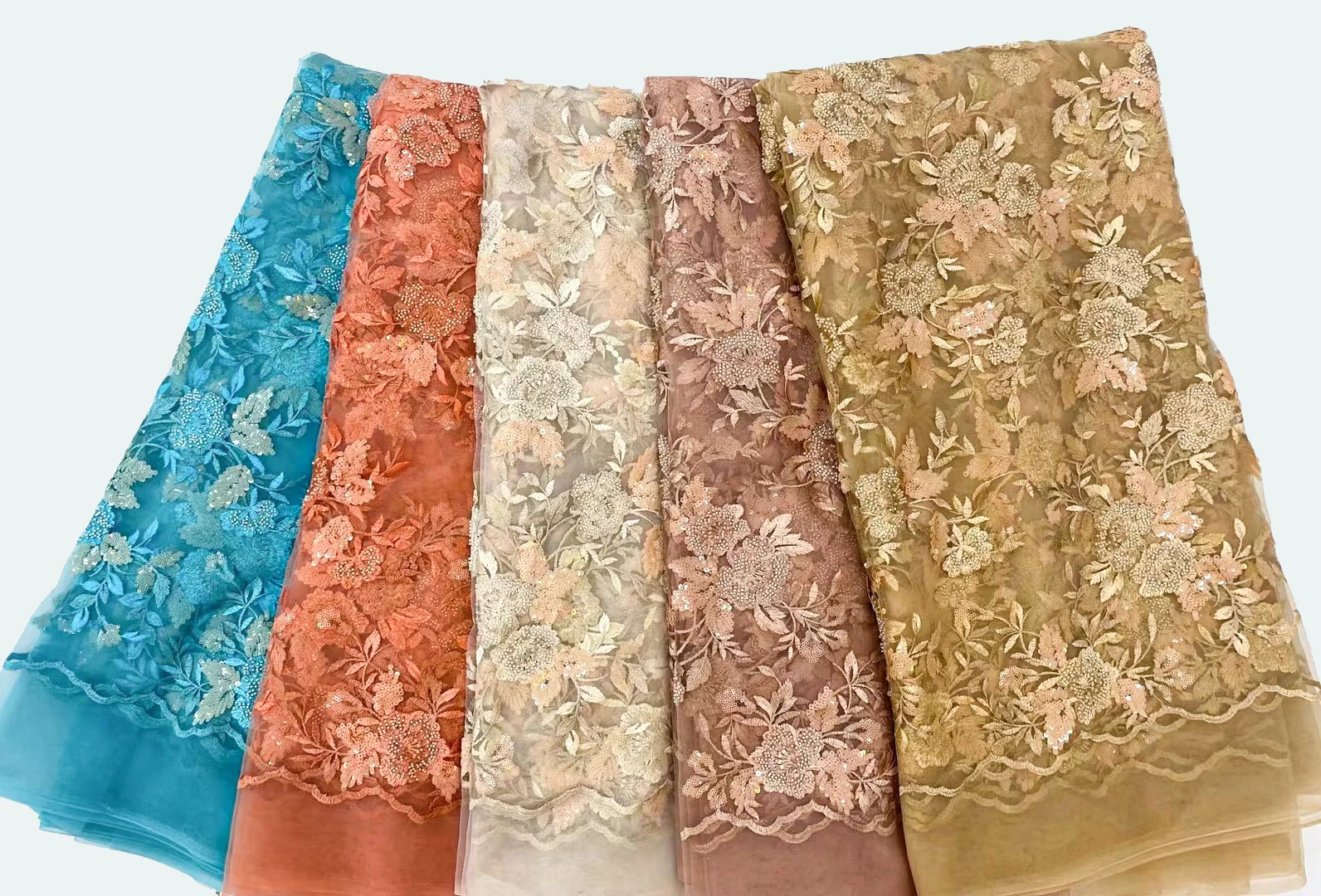 

Роскошная кружевная эластичная ткань с бисером и цветочным рисунком для платья, ткань с блестками для свадьбы, кружевная ткань для платья, к...