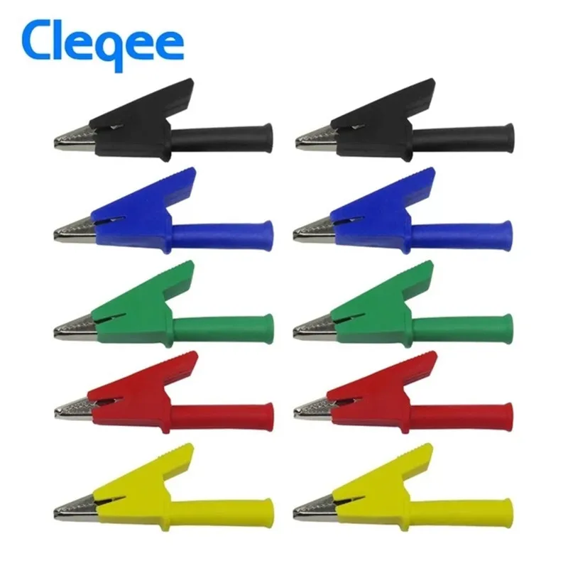 

Cleqee P2002 10PCS 5 Color 380V 20A Crocodile Alligator Clips Safety Test folders For 4mm Banana Plugs