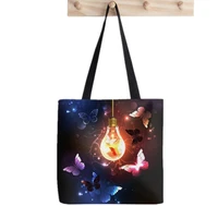 shopper bulb with night butterflies printed tote bag women harajuku shopper handbag girl shoulder shopping bag lady canvas bag