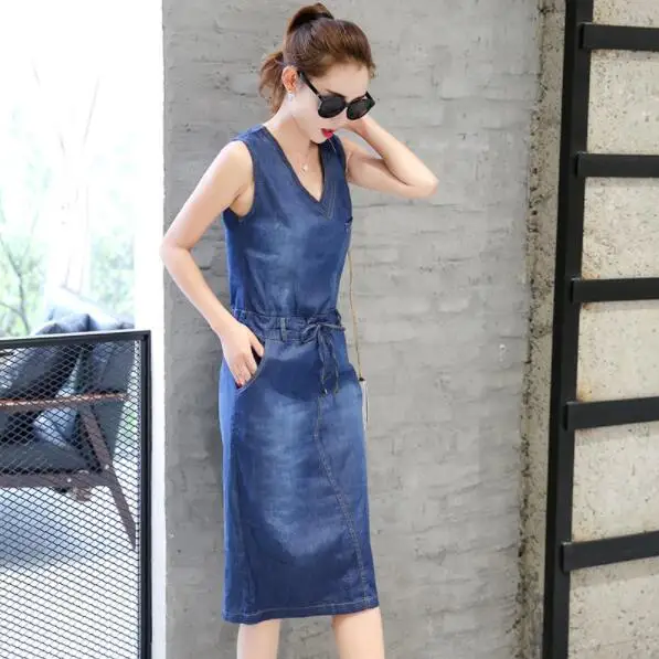 2019 винтажное джинсовое платье женское повседневное летнее с v образным вырезом и