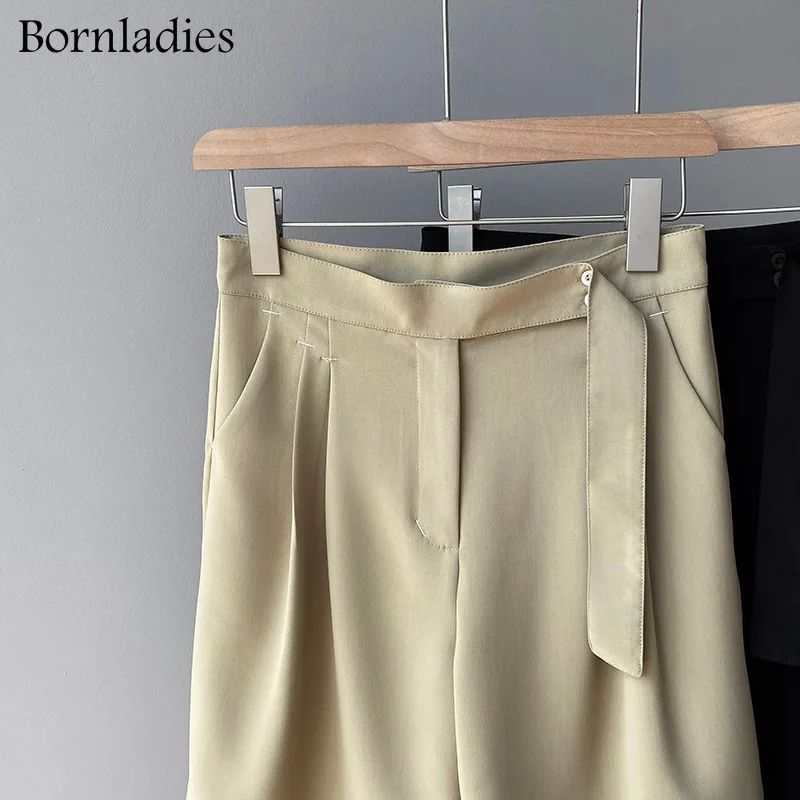 

Bornladies Women Button Wide Leg Suits Shorts High Waist Pockets Female Solid Loose Shorts 2021 Summer Casual Ladies Shorts