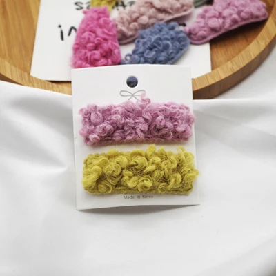 Rec pink yellow Новые осенне-зимние аксессуары для волос для женщин, девочек, милые яркие цвета, ягненок, мягкая плюшевая повязка для волос, клипсы, геометрические заколки, головной убор - Цвет: Rec pink yellow