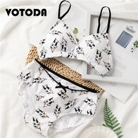 women french triangle cup bra sexy lingerie set cute cartoon cow underwear panties comfortable cotton wire free bralette briefst