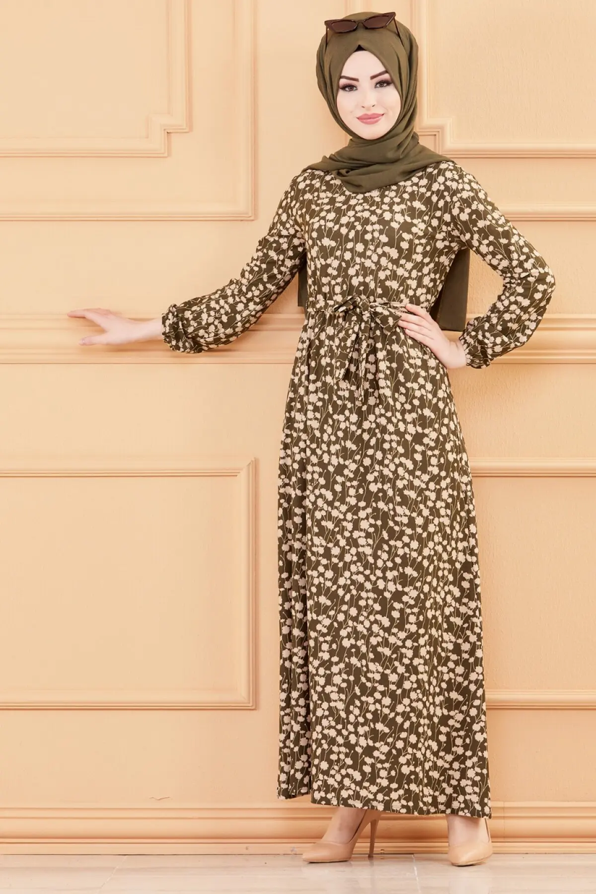 TUGBA Muslim Dress Long Sleeve Floral Print muslim dress code 2021 turkish gown hijab summer