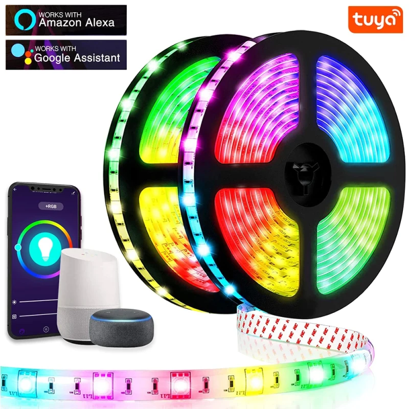 

1/2/5M WIFI LED Strip Lights Bluetooth RGB Led Light 5050 Flexible Ribbon Stripe Waterproof Tape Diode WIFI Control+Adapter