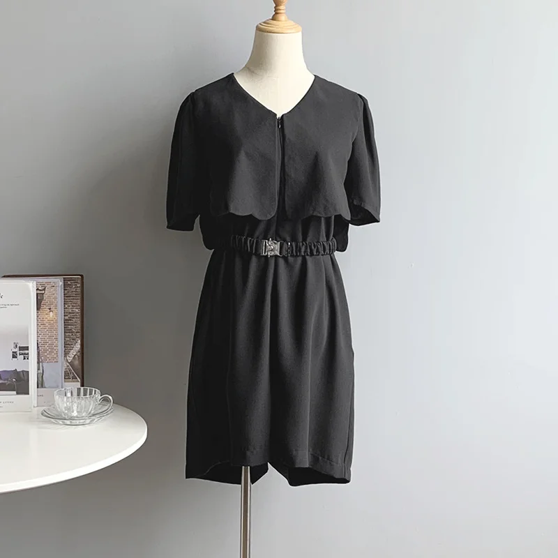 

V-neck Short Jumpsuit Waist Women's Simple Solid Color Elegant Thin 2021 Summer Shorts