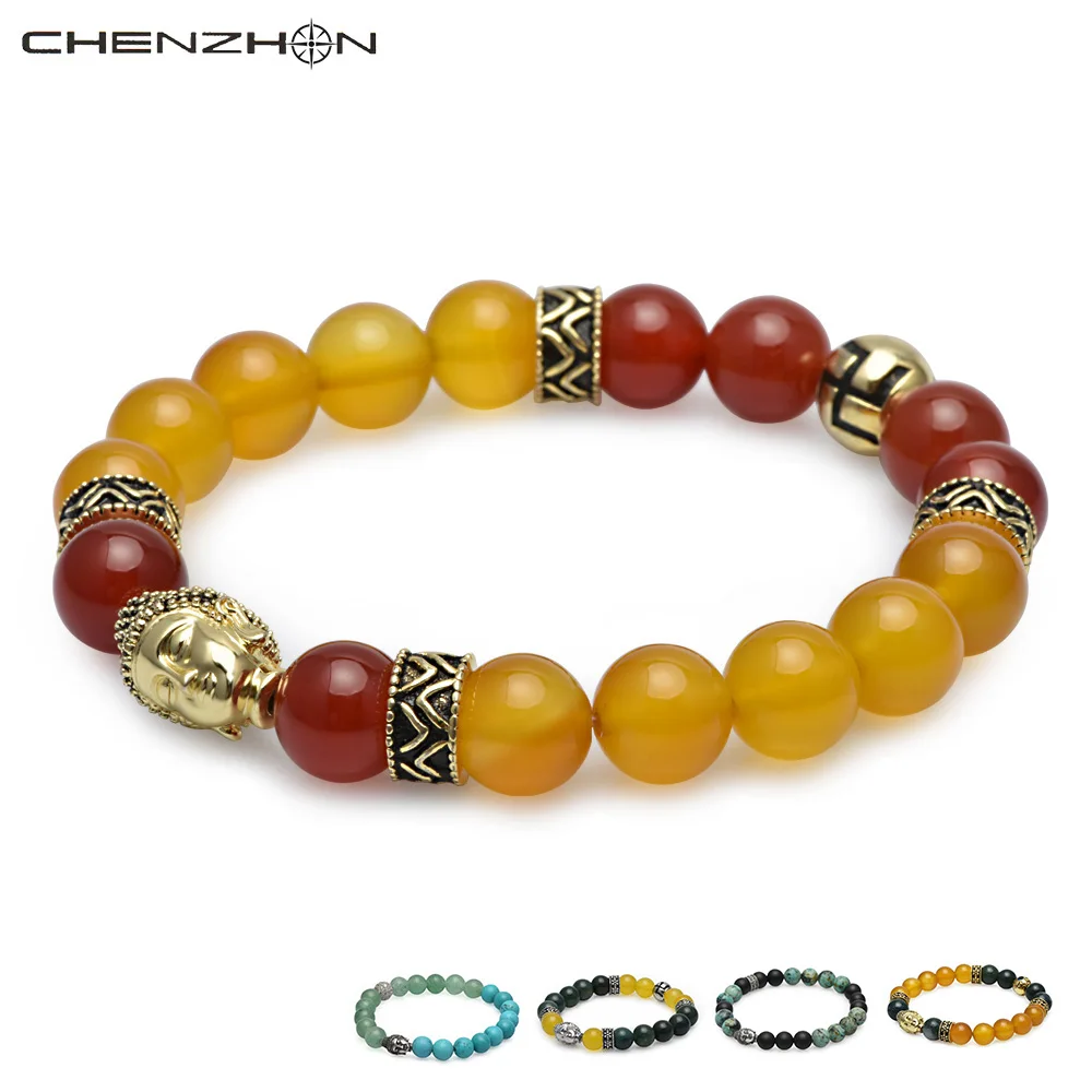 

CHENZHON Beaded Bracelets For Women Men Yellow Red Agate Emerald Natural Stone Classic Jewelry Gift Box Pack New Arrival