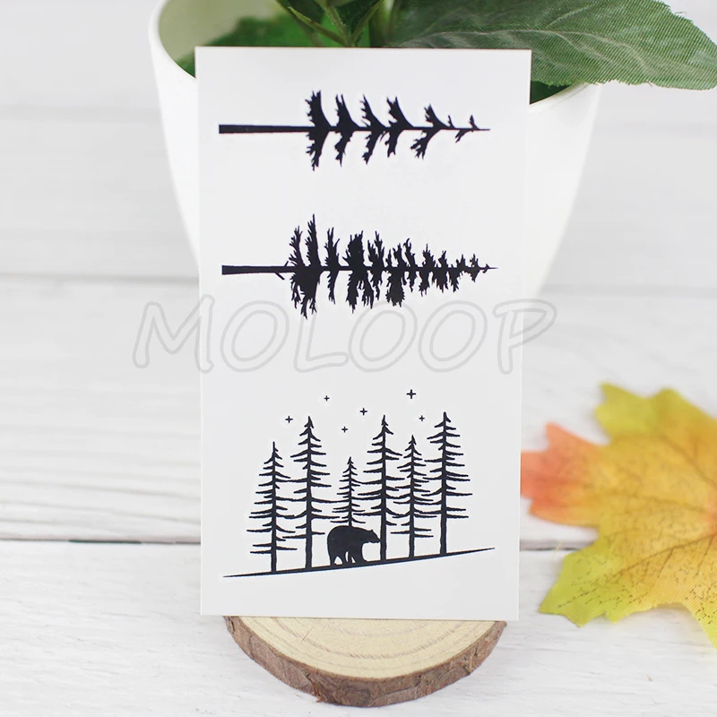 Наклейки для татуировок медведи птицы аниамл сосна черное маленькое боди-арт