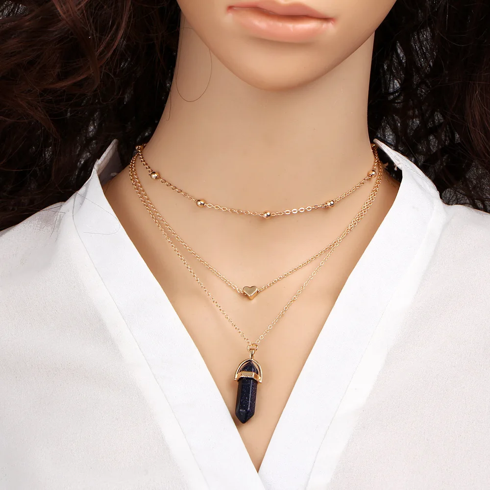 Vintage Opal камень Чокеры Цепочки и ожерелья s модная разноцветная Слои хрустальное сердце кулон Цепочки и ожерелья массивные Богемские ювелирные изделия для Для женщин