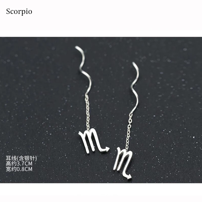 Scorpio ElfoPlataSi,, 925, твердые, Настоящее серебро, серьги-гвоздики, 12 знаков зодиака, 3,7 см, звено, капля, палочка для жены, подруги, подарок XY919 - Окраска металла: Scorpio