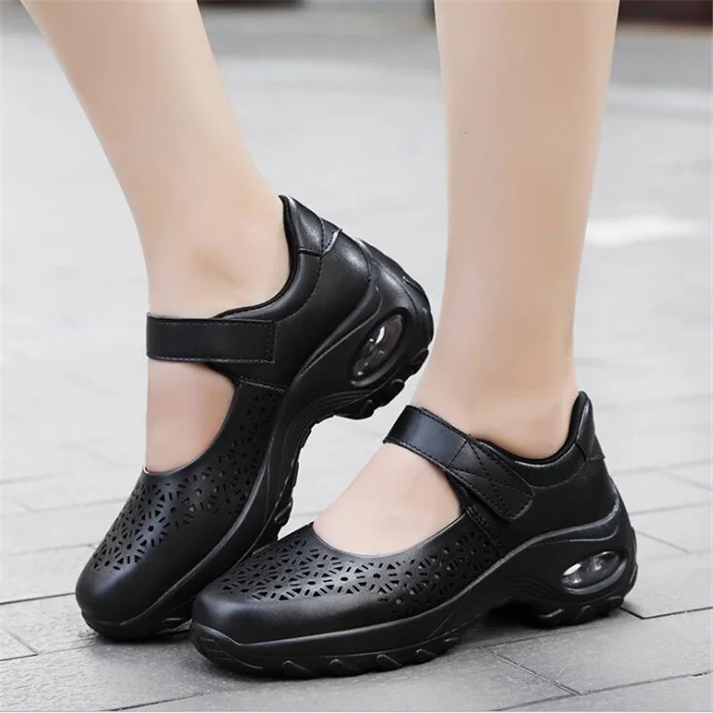 

2021hot Women Sneakers Summer leather Flat Shoes Woman Thick Bottom Hollow Breathable Light bottom Shoes nurse Soft Ladies Shoes