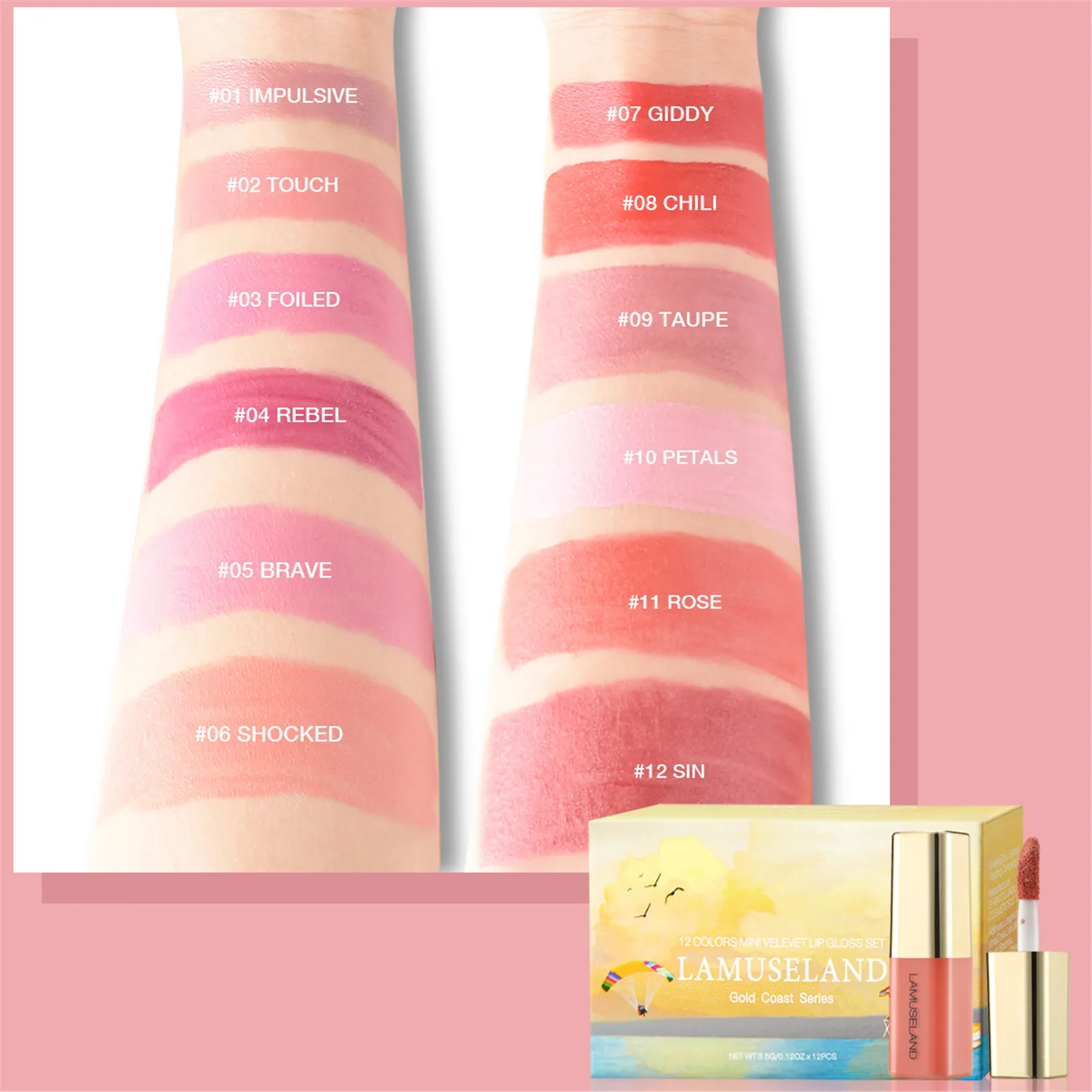 

12x Mini Shiny Liquid Lip Gloss Sexy Retro Paste Color Moisturizing Waterproof Long Lasting Colorful Gloss Women Makeup 3.5ML