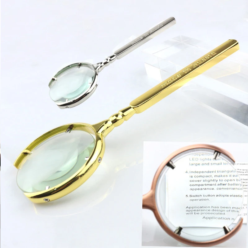 

8X 10x Magnifier Bronze Crescent-Shaped All-Metal Rimless Glass Lens Antique Gift Metal Magnifying Glass Jewelry Appreciation